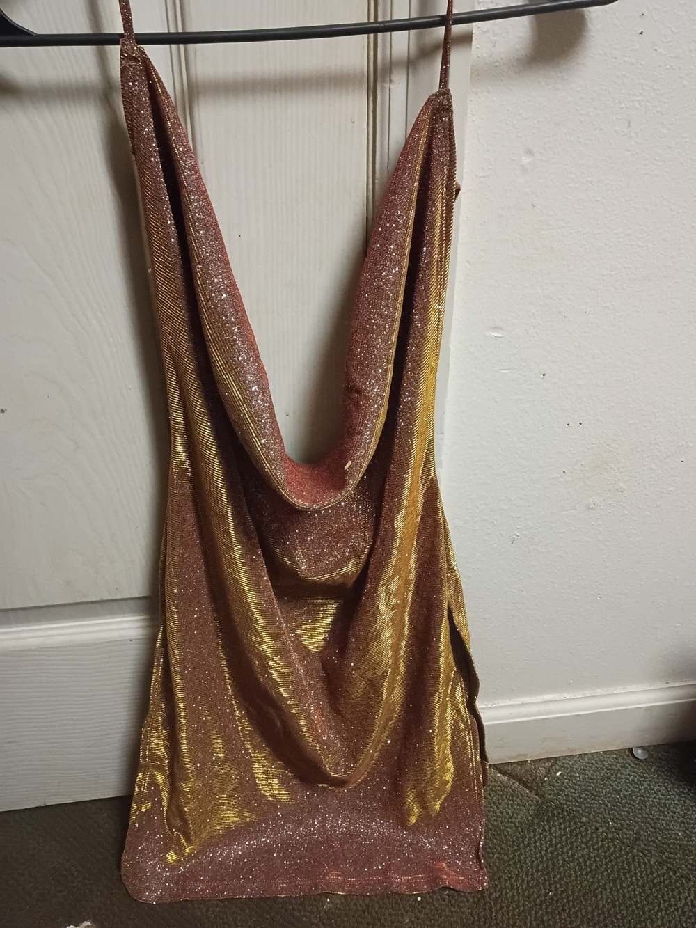 Shimmer Cowl Mini Dress in Rose Gold